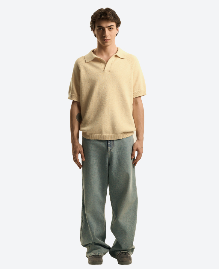 Поло вязаное молочное